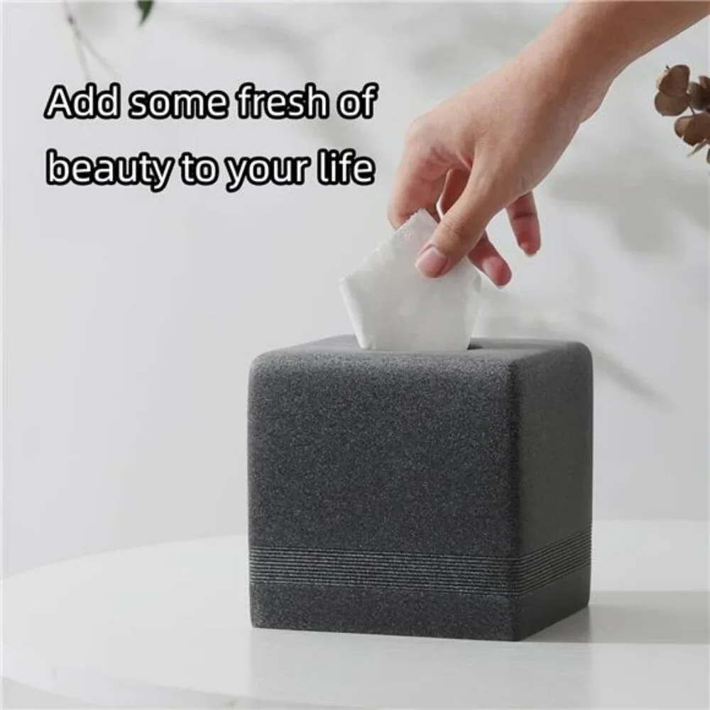 Black resin square tissue box cover cube tissue holder for bathroom bedroom offi